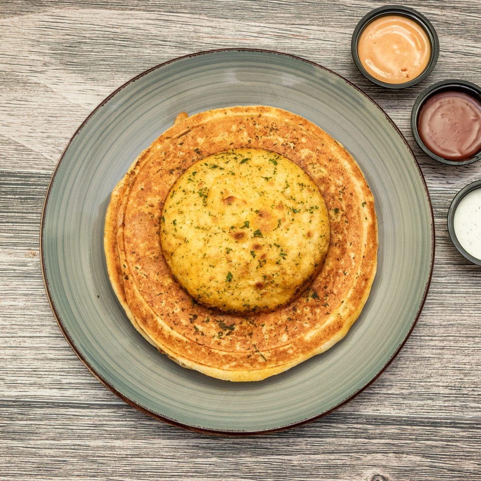 Flavor pocket served with dipping sauces.